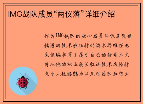 IMG战队成员“两仪落”详细介绍