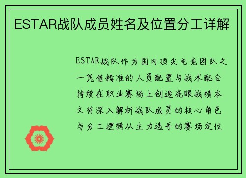 ESTAR战队成员姓名及位置分工详解
